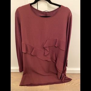 Zara maroon long sleeve ruffle dress